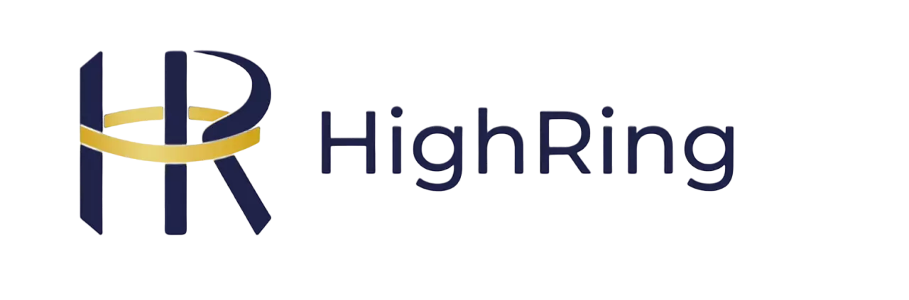 Logo HighRing Bleu et doré représentant un H et un R entourés d'un anneau